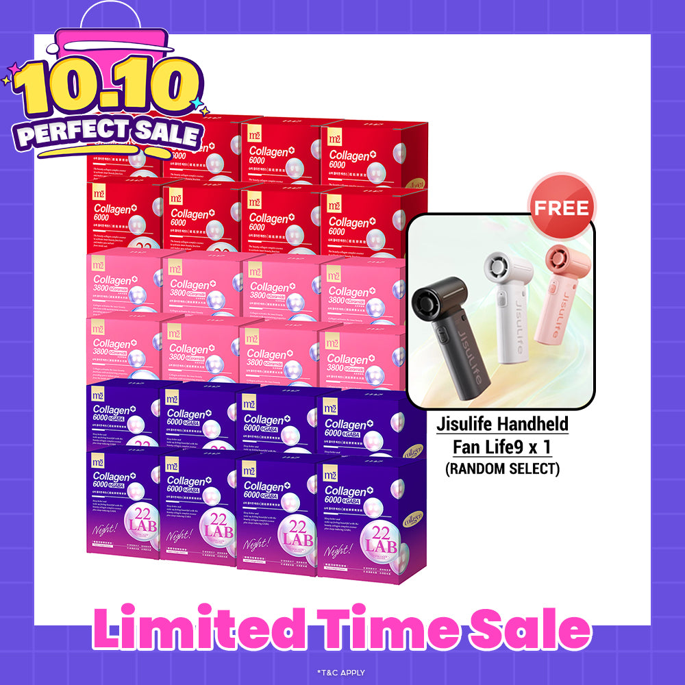 M2 22Lab Super Collagen Drink (6000mg 8s / Night + Gaba 8s / 3800+Ceramide 8s / 3800+Pearl Nest 8s) x 24 Boxes + Free Jisulife Handheld Fan Life9 x 1 (Random Select)