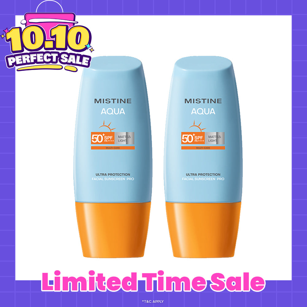 【Bundle of 2】Mistine Aqua Base Ultra Protection Matte & Light Facial Sunscreen Pro SPF50 PA ++++ 40ml x 2 Bottles