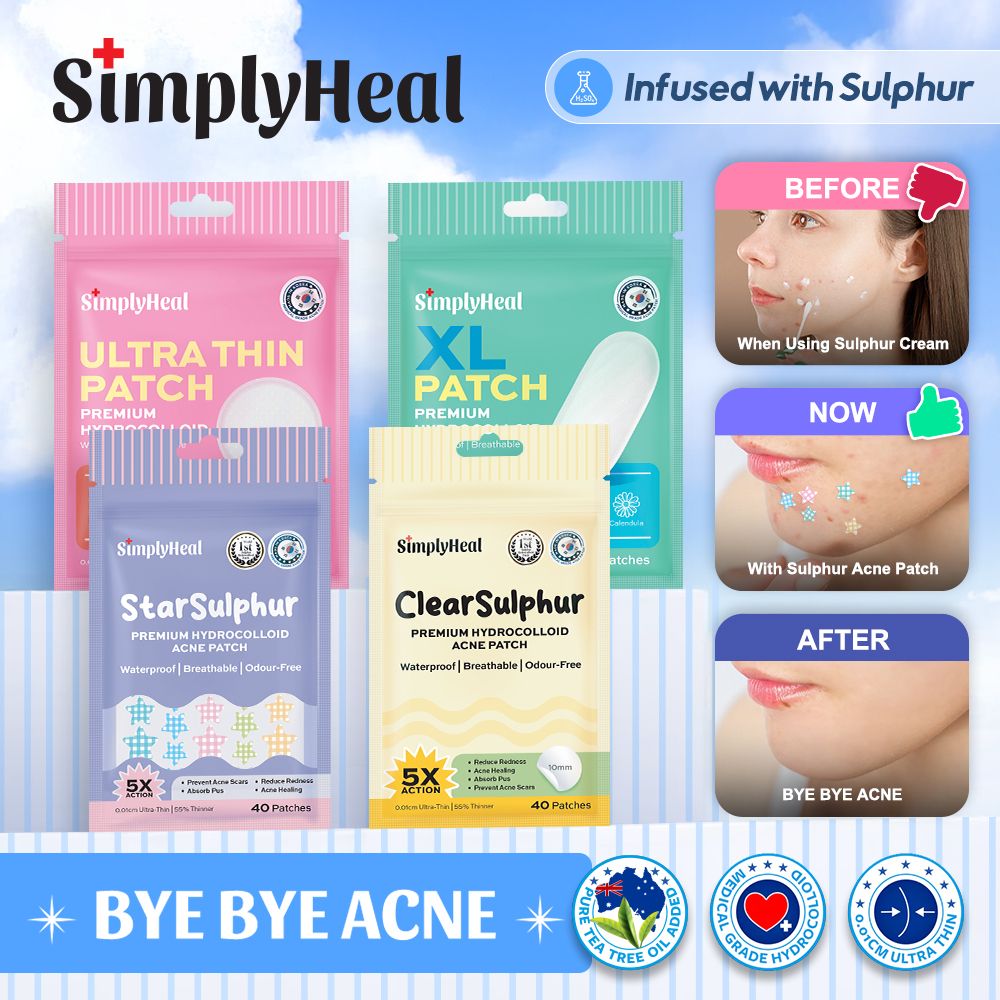 SimplyHeal Sulphur Patch | Day & Night Premium Hydrocolloid Acne Patch | Pimples Treatment with Sulphur, Cica & Tea Tree Oil