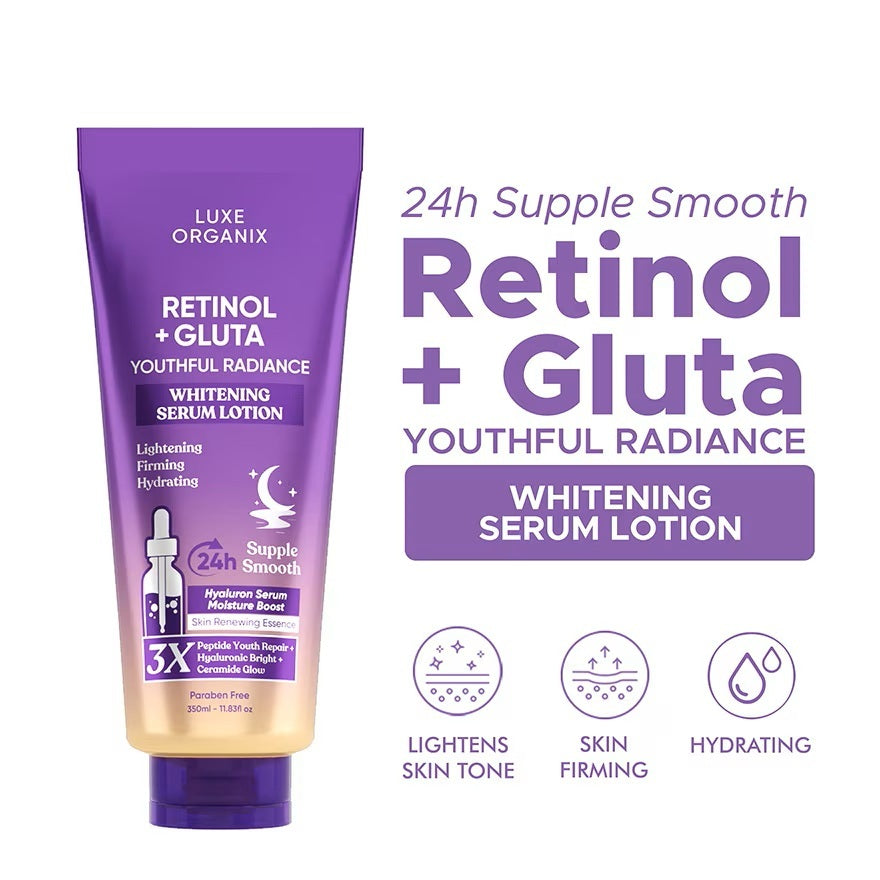 glutathione serum with retinol + Gluta Youthful Radiance Boost your skin's whitening, firming, and hydrating power maximum strength Retinol + Glutathione. Benefits: Smooths and softens skin for a flawless feel Beauty Glow Serum With Retinol