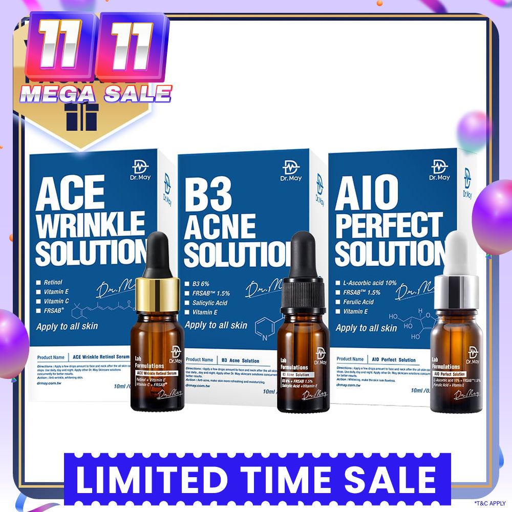 Dr May Ace Wrinkle Solution 10ml + B3 Acne Solution Serum 10ml + AIO Perfect Solution 10ml