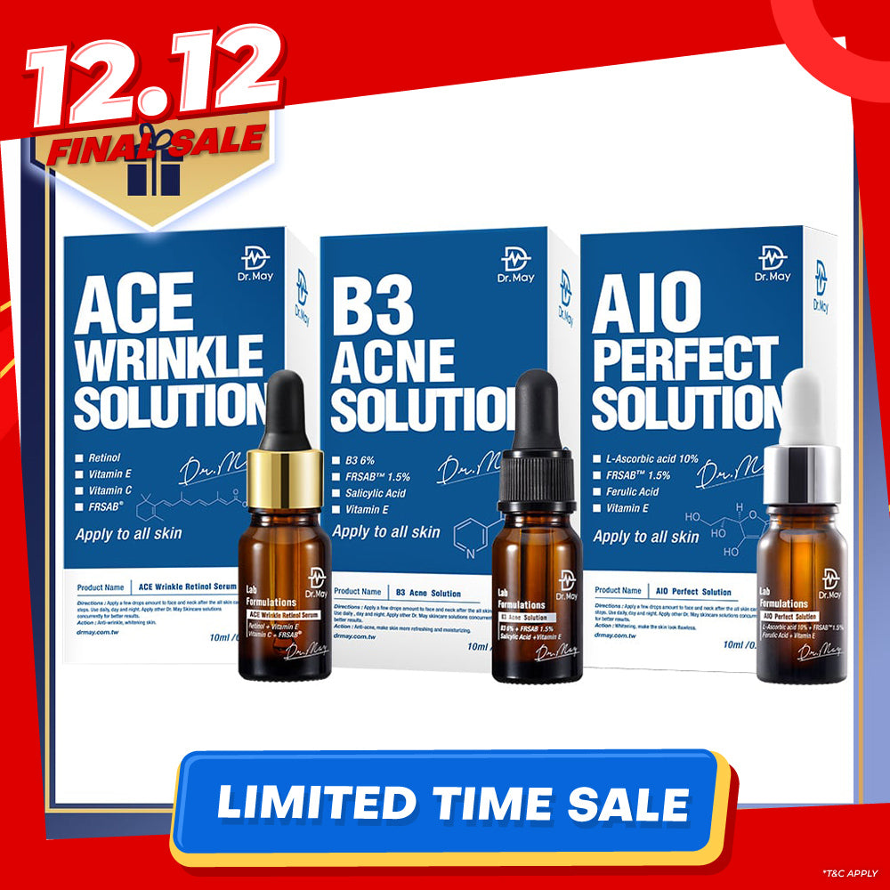 Dr May Ace Wrinkle Solution 10ml + B3 Acne Solution Serum 10ml + AIO Perfect Solution 10ml