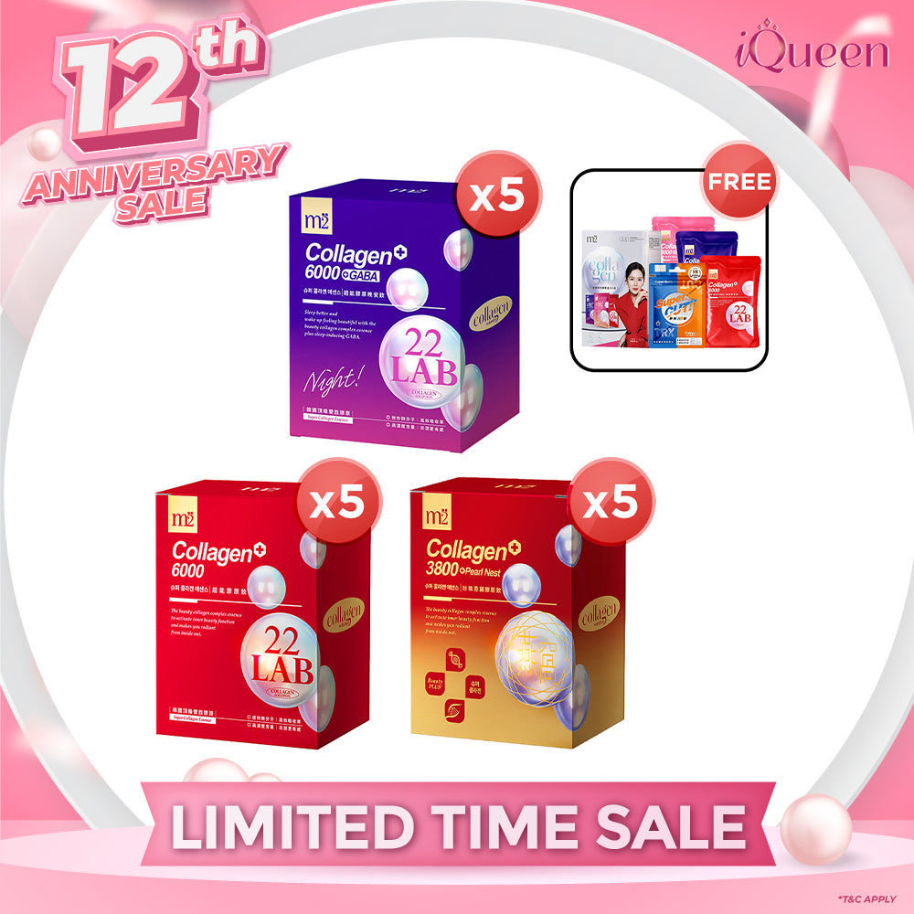 【Bundle Of 5】M2 22Lab Super Collagen Drink 8s (6000mg Drink 8s / Drink+GABA 8s / 3800 +Pearl Nest 8s) + FREE M2 Slim+ Booster EX x 6 tablets + Firm ABS EX x 6 tablets + FREE Collagen Drink Trial Set 3s/set