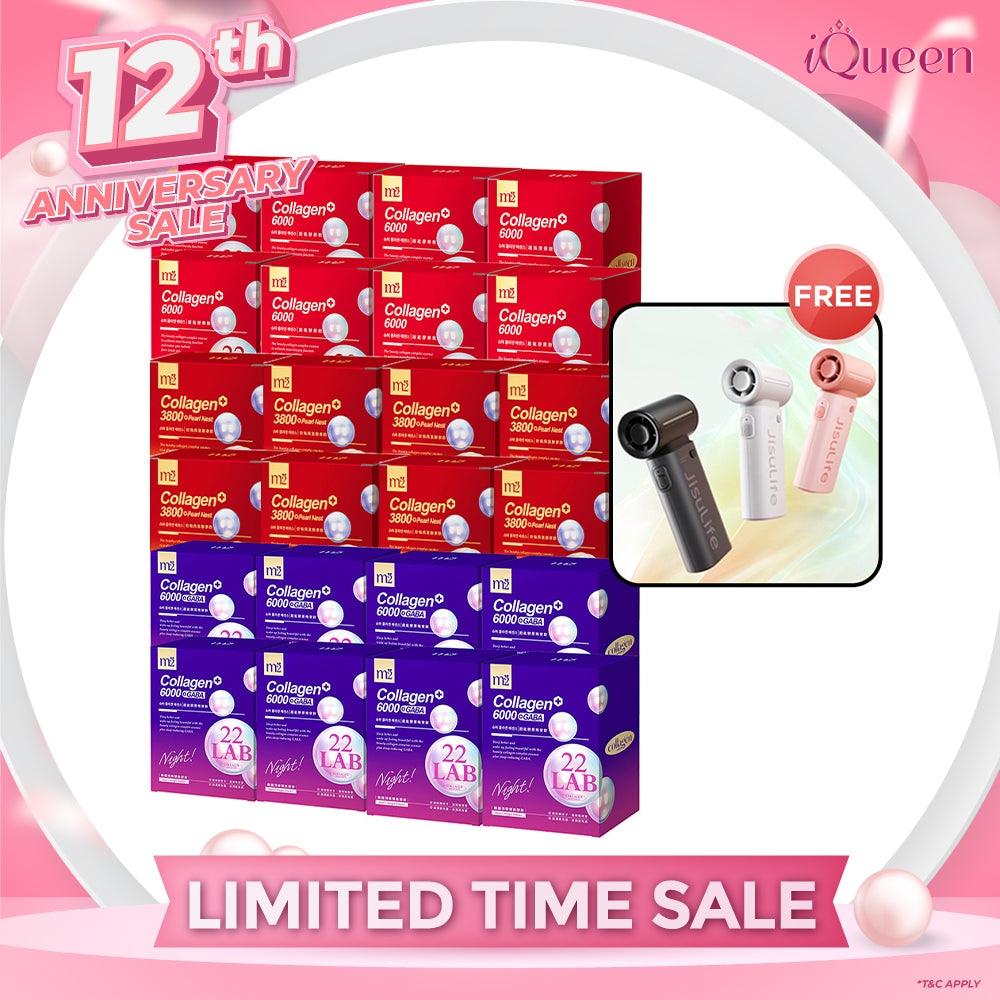 M2 22Lab Super Collagen Drink (6000mg 8s / Night + Gaba 8s / 3800+Pearl Nest 8s) x 24 Boxes + Free Jisulife Handheld Fan Life9 x 1 (Random Select)