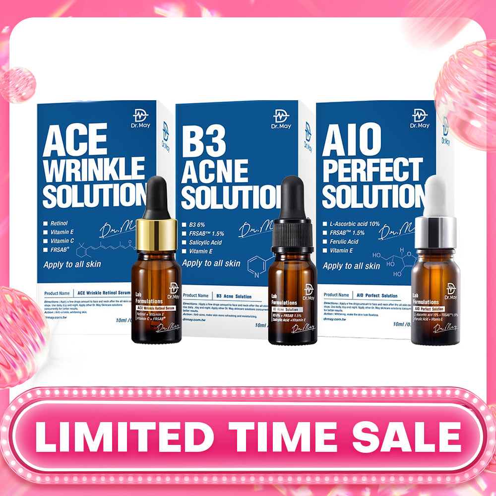 Dr May Ace Wrinkle Solution 10ml + B3 Acne Solution Serum 10ml + AIO Perfect Solution 10ml