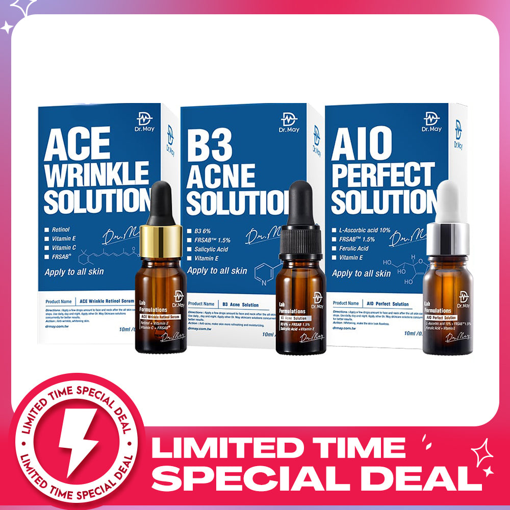 Dr May Ace Wrinkle Solution 10ml + B3 Acne Solution Serum 10ml + AIO Perfect Solution 10ml