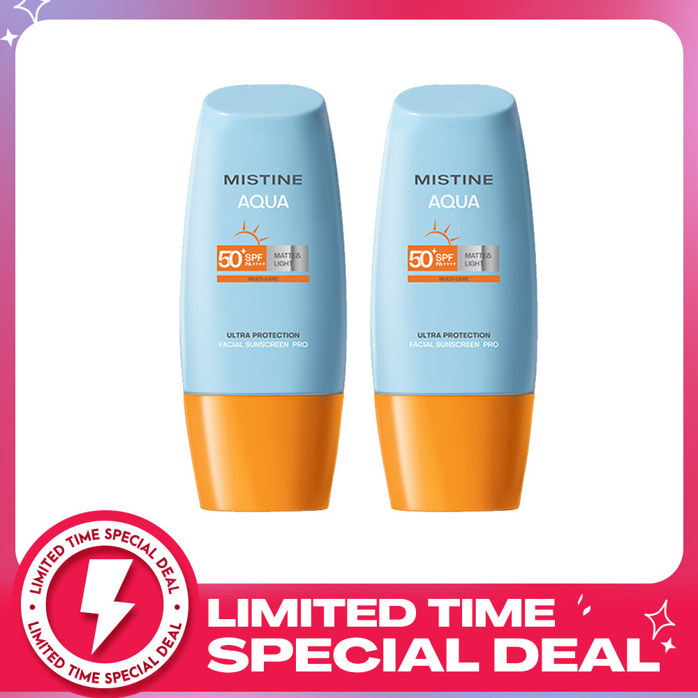 【Bundle of 2】Mistine Aqua Base Ultra Protection Matte & Light Facial Sunscreen Pro SPF50 PA ++++ 40ml x 2 Bottles