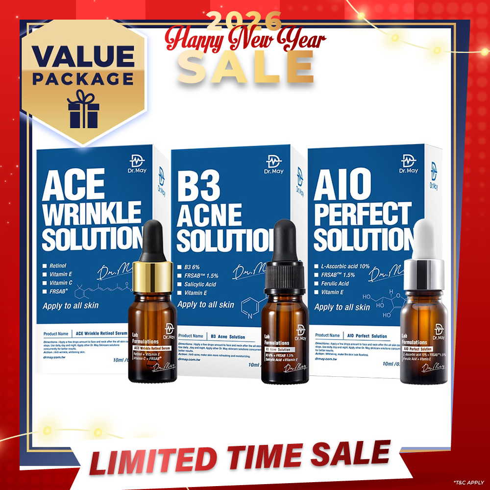 Dr May Ace Wrinkle Solution 10ml + B3 Acne Solution Serum 10ml + AIO Perfect Solution 10ml