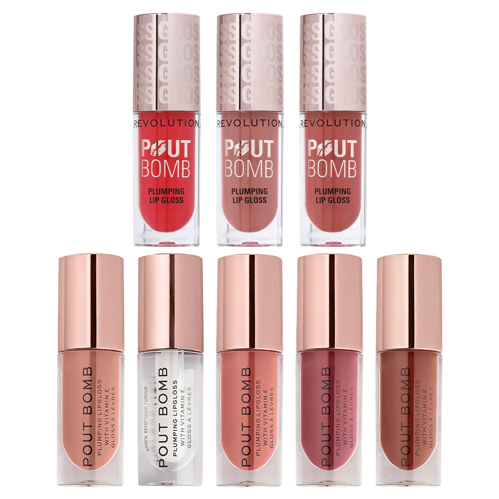 Revolution Pout Bomb Plumping Gloss 4.6ml (Glaze / Candy / Kiss / Sauce / Cookie / Cherry Sheer Red / Melba Warm Peach / Doll Warm Nude)