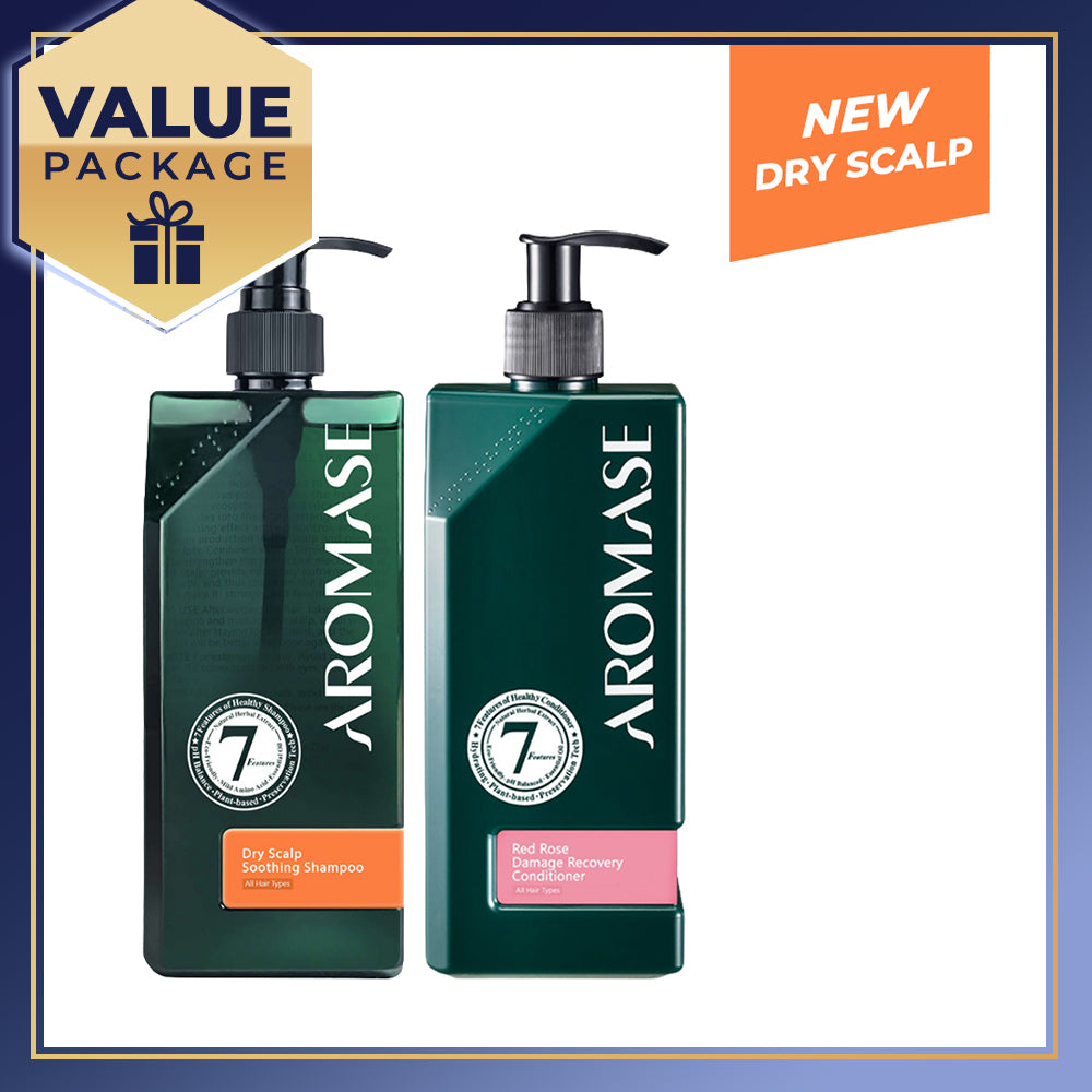 【Bundle of 2】Aromase Dry Scalp Soothing Shampoo 400ml + Aromase Red Rose Damage Recovery Conditioner 400ml