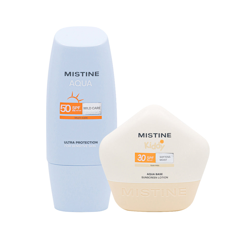 🎁 【Gift】Mistine Kiddy Aqua Base Ultra Protection Sunscreen Lotion SPF30 PA+++ 40ml + Mistine Aqua Base Ultra Protection Mild Care Facial Sunscreen Cream SPF50 PA++++ (100% off)