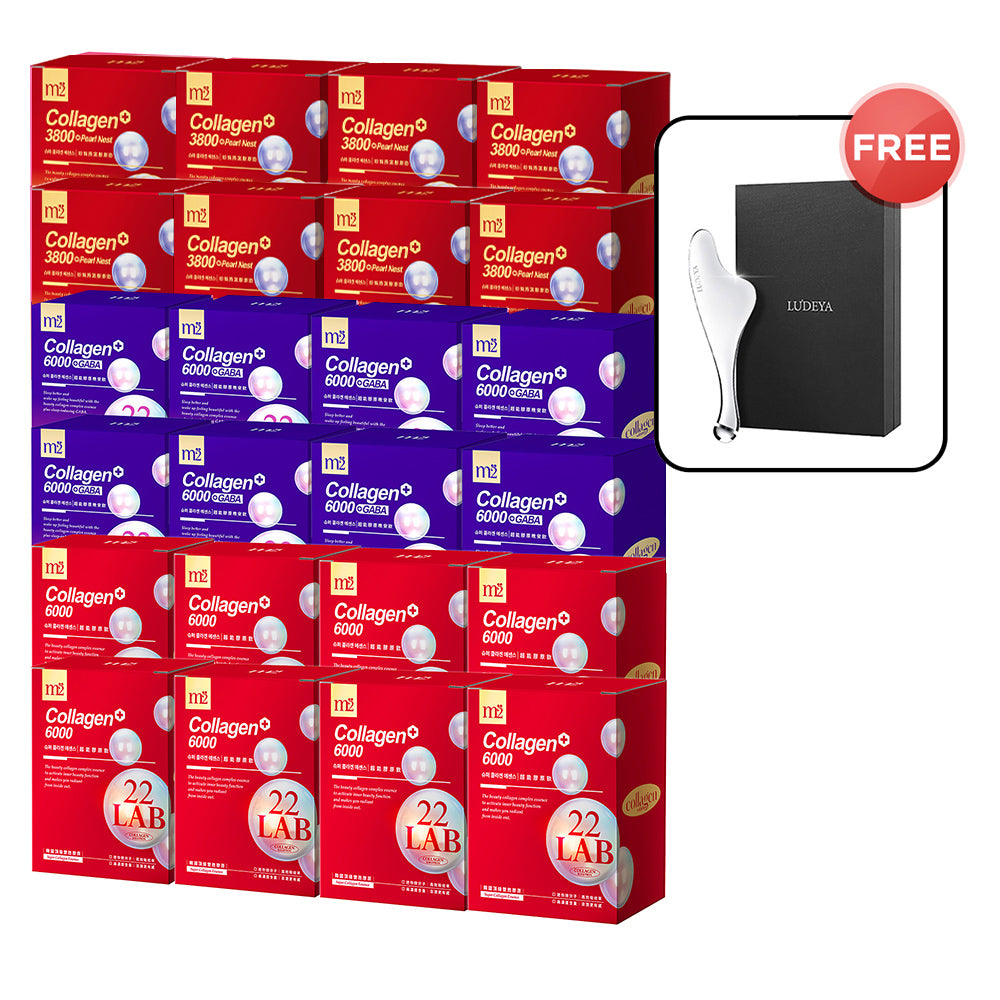 M2 22Lab Super Collagen Drink (6000mg 8s / Night + Gaba 8s / 3800+Ceramide 8s / 3800+Pearl Nest 8s) x 24 Boxes + Free Ludeya Microcurrent Lifting Massaging Poller × 1