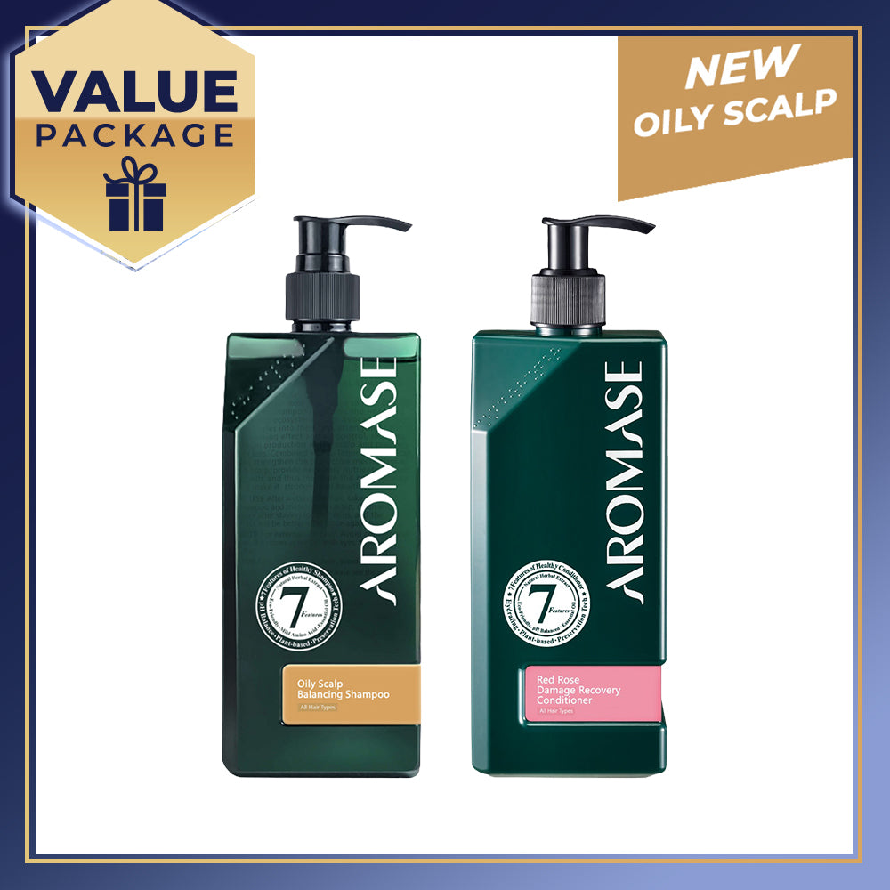 【Bundle of 2】Aromase Oily Scalp Balancing Shampoo 400ml + Aromase Red Rose Damage Recovery Conditioner 400ml