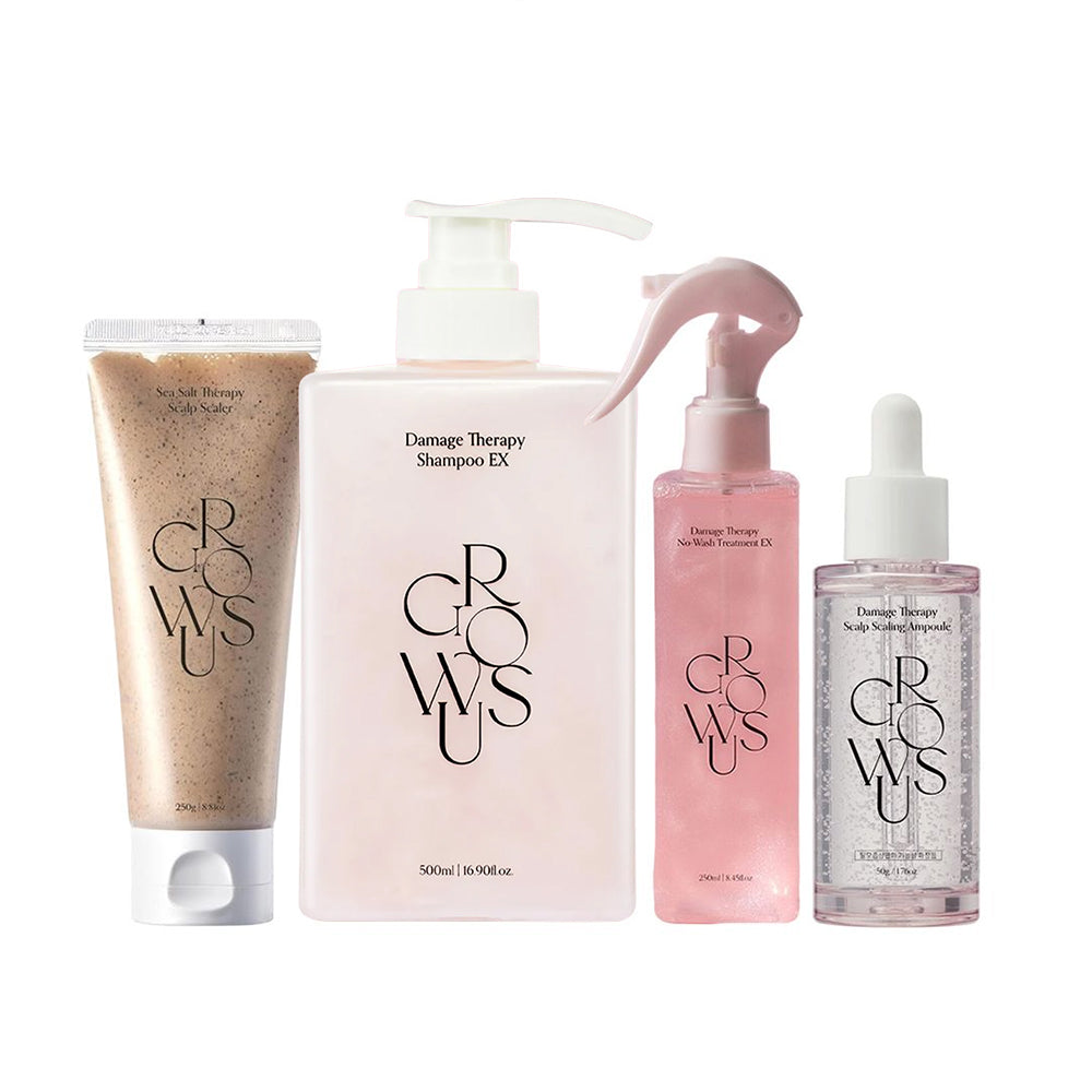Growus Damage Therapy Shampoo EX 500ml + No-Wash Treatment EX 250ml + Scalp Scaling Ampoule 50g + Sea Salt Therapy Scalp Scaler 250g