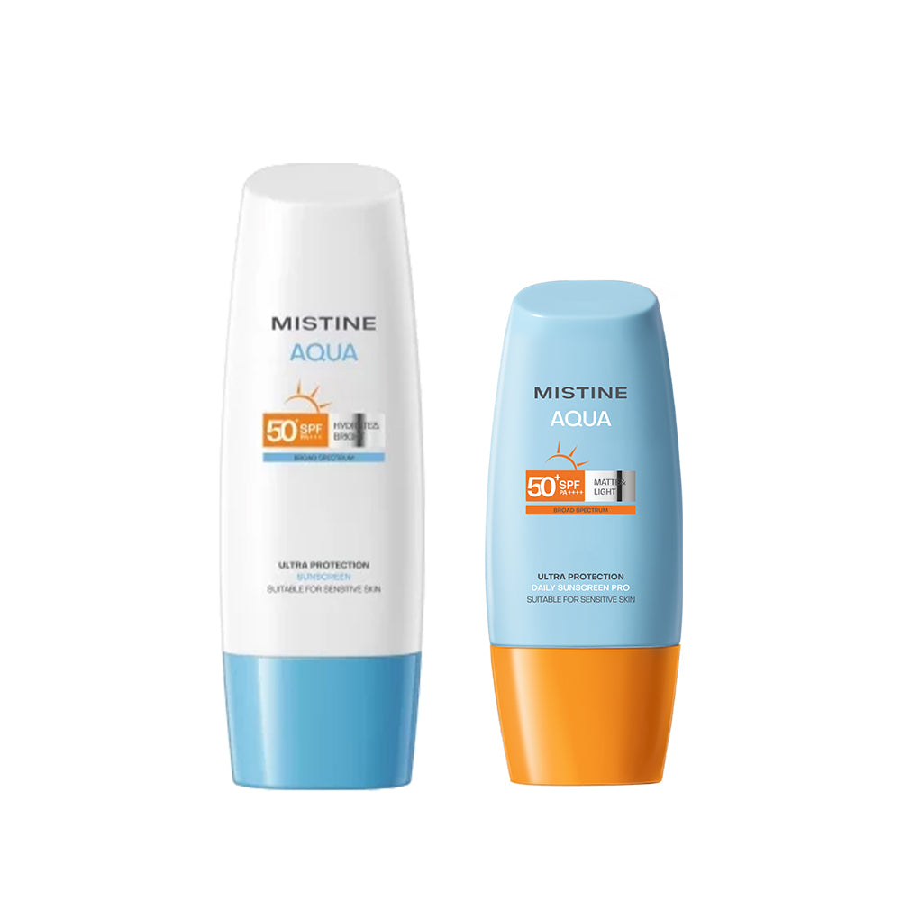 Mistine Aqua Base Ultra Protection Hydrate & Bright Sunscreen SPF50+ PA+++ 70ml + Matte & Light Daily Face Sunscreen Pro SPF50+ PA++++ 40ml