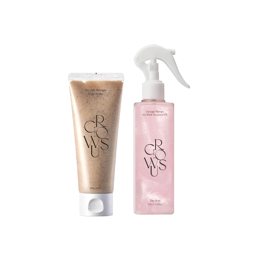 Growus Damage Therapy No-Wash Treatment EX Due Rose 250ml + Sea Salt Therapy Scalp Scaler 250g
