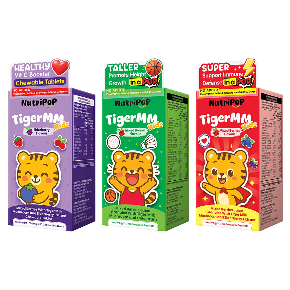 NutriPOP TigerMM Kids | Popping Granules | Tiger Milk Mushroom | Elderberry | Vitamin C | Colostrum | Immune Booster