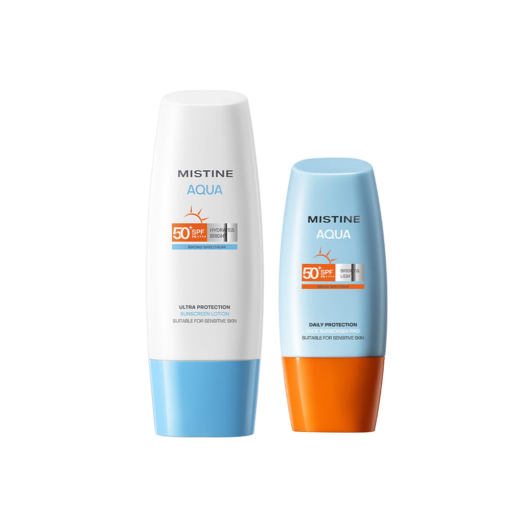 Mistine Aqua Base Ultra Protection Hydrate & Bright Sunscreen SPF50+ PA+++ 70ml + Bright & Light Face Sunscreen Pro SPF50+ Pa++++ 40ml