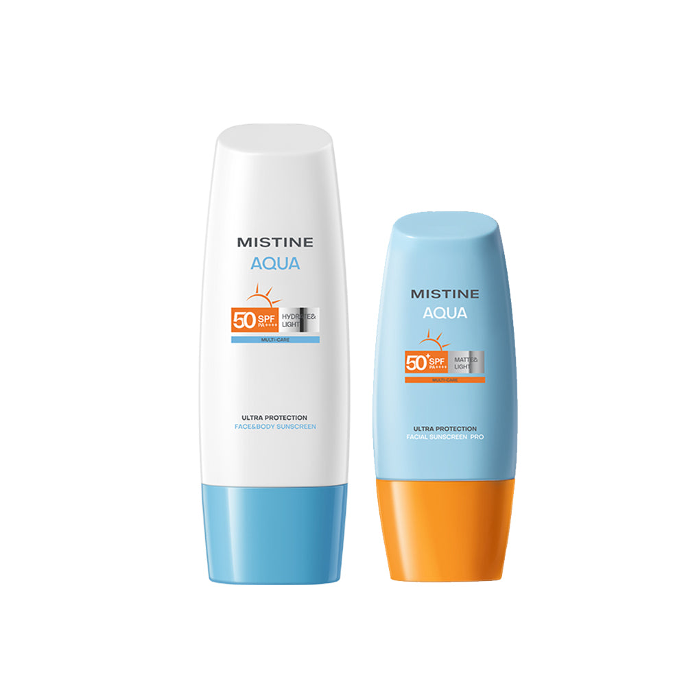 Mistine Aqua Base Ultra Protection Hydrating Face&Body Sunscreen SPF50 PA++++ 70ml + Matte & Light Facial Sunscreen Pro SPF50 PA ++++ 40ml