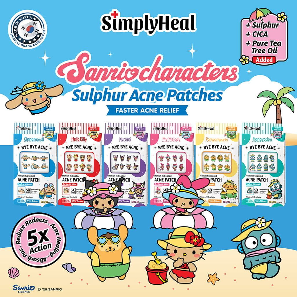 SimplyHeal Toasty Sanrio Hydrocolloid Acne Patch | New Added Formula infused with Pure Sulphur & Cica Extract | 20s/24s