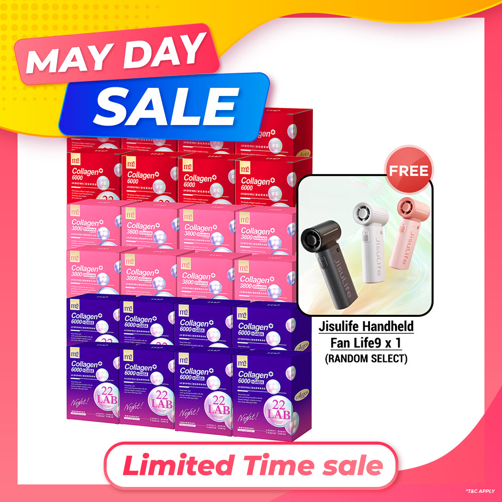 【Bundle of 24】M2 22Lab Super Collagen Drink (6000mg 8s / Night + Gaba 8s / 3800 + Ceramide / 3800+Pearl Nest 8s) x 24 Boxes + Free Jisulife Handheld Fan Life9 x 1 (Random Select)