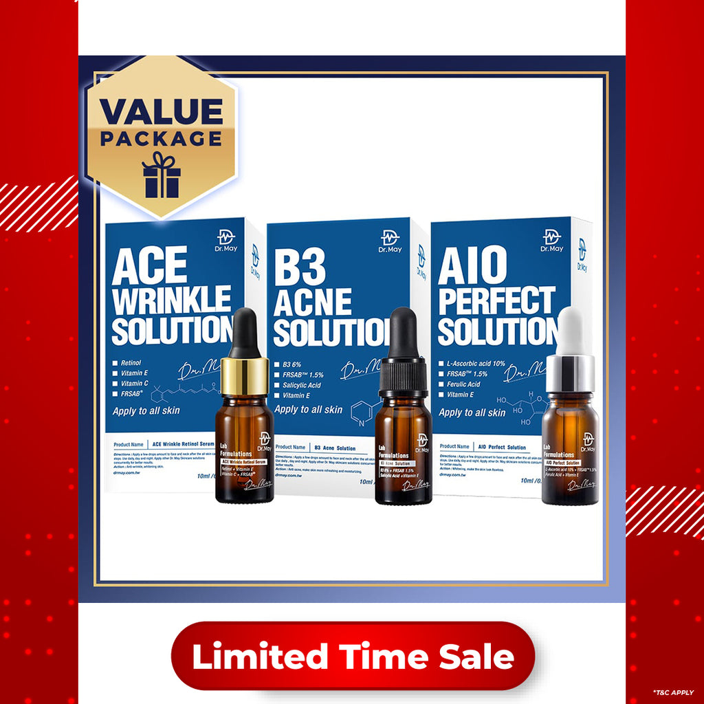 Dr May Ace Wrinkle Solution 10ml + B3 Acne Solution Serum 10ml + AIO Perfect Solution 10ml