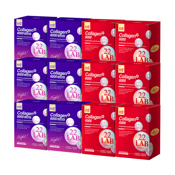 【Bundle Of 12】M2 22Lab Super Collagen Drink 8s x 6 Boxes + M2 22 Lab Super Collagen Night Drink + GABA 8s x 6 Boxes