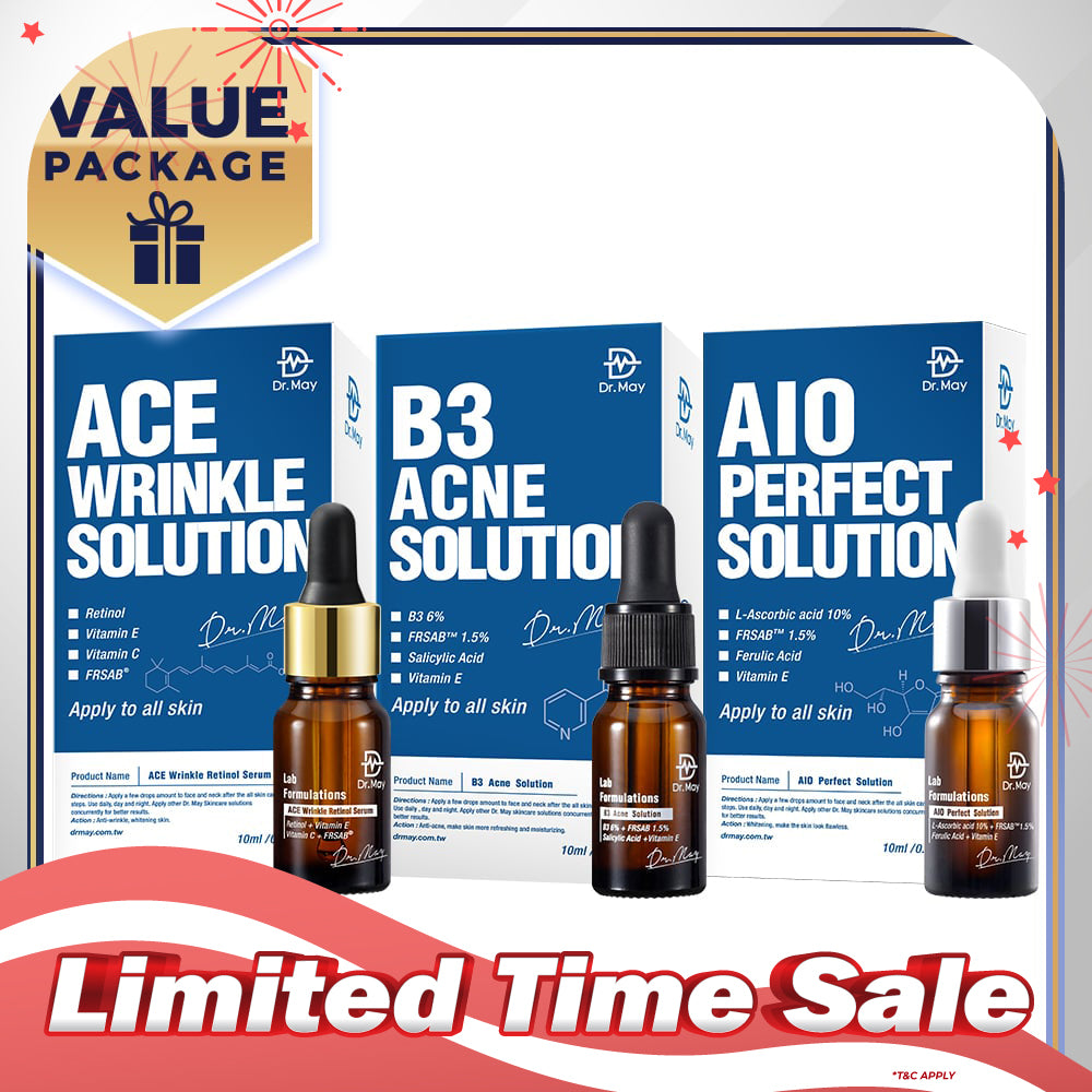 Dr May Ace Wrinkle Solution 10ml + B3 Acne Solution Serum 10ml + AIO Perfect Solution 10ml
