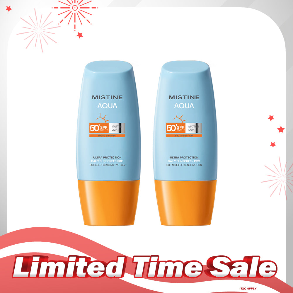 【Bundle of 2】Mistine Aqua Base Ultra Protection Matte & Light Daily Face Sunscreen Pro SPF50+ PA++++ 40ml x 2 Bottles