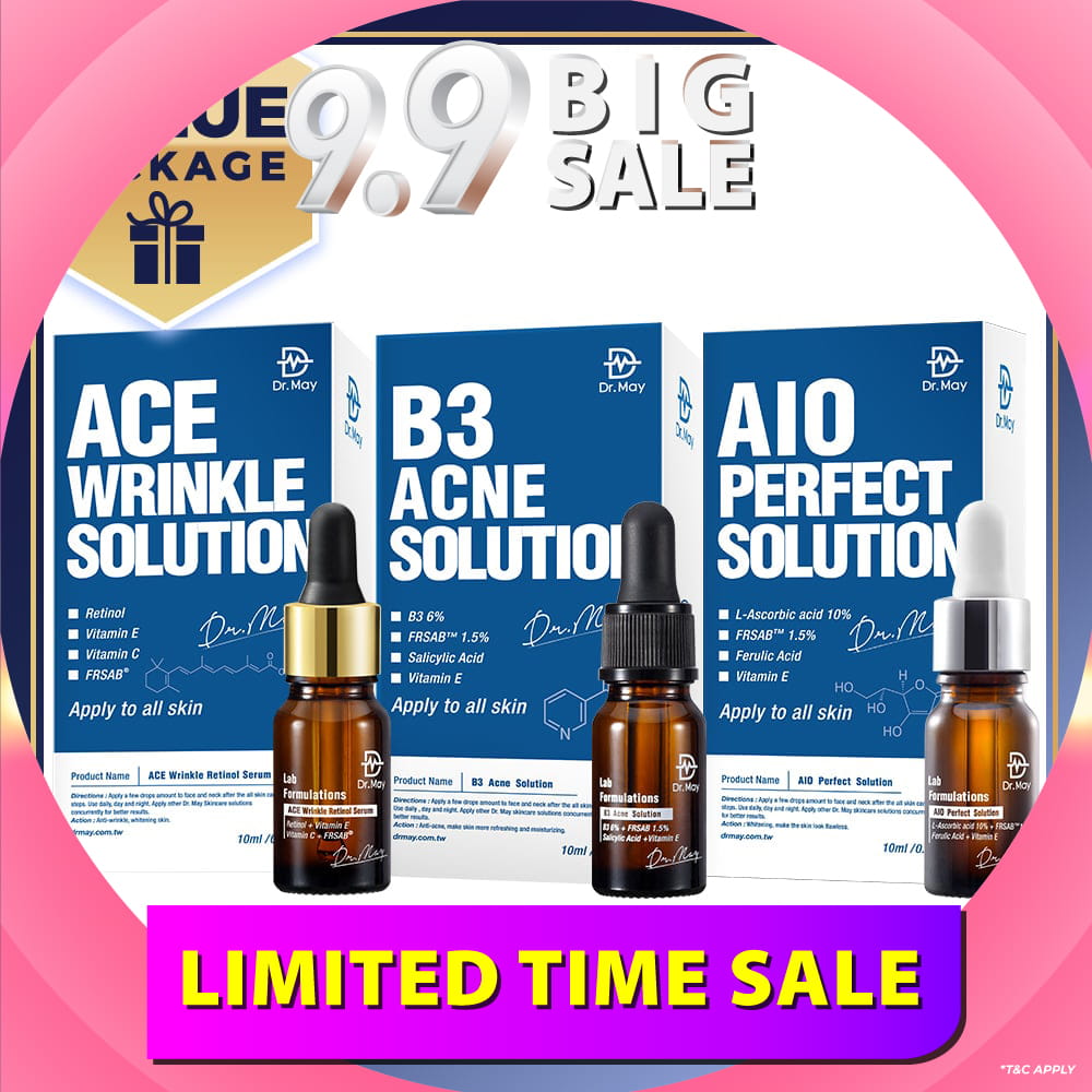 Dr May Ace Wrinkle Solution 10ml + B3 Acne Solution Serum 10ml + AIO Perfect Solution 10ml