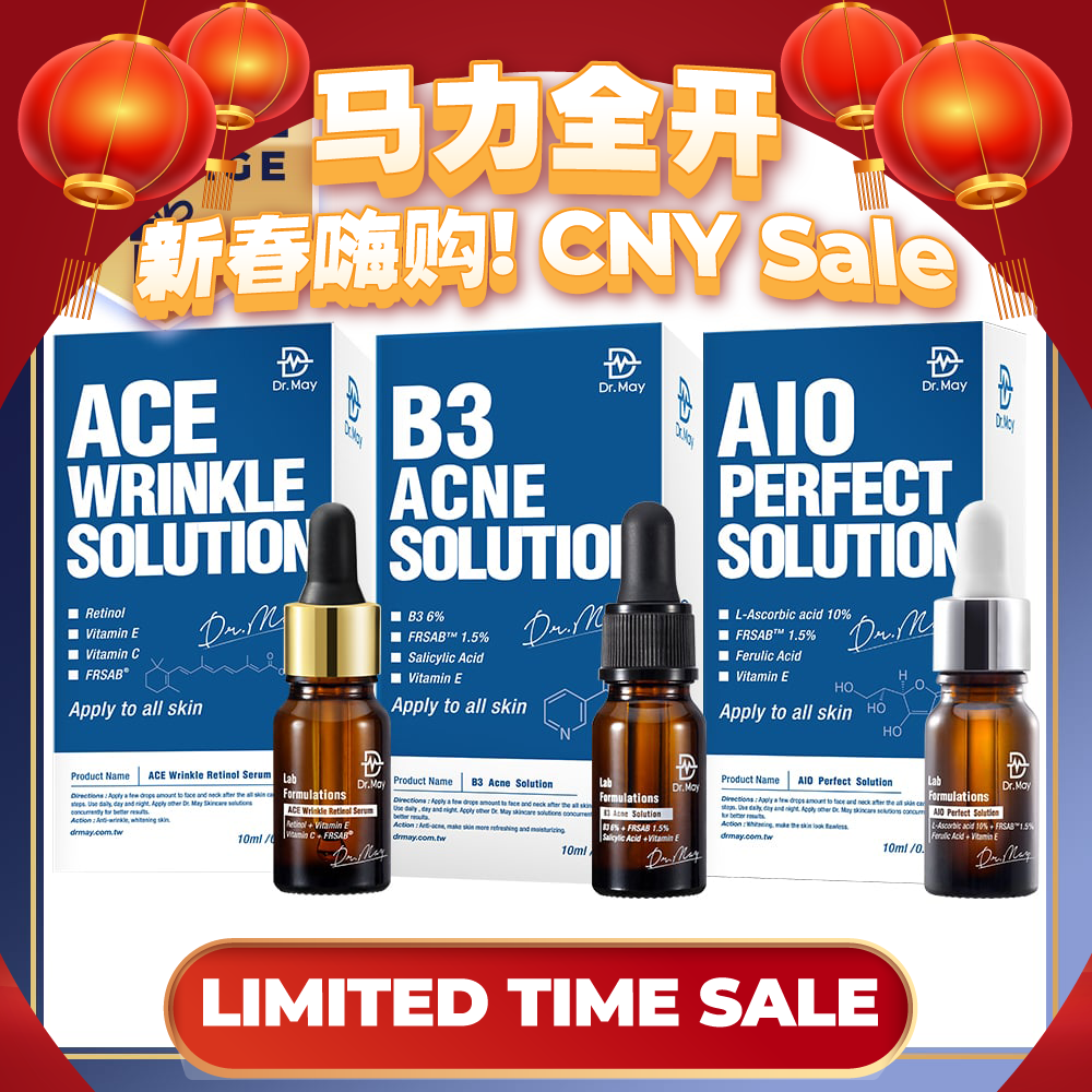Dr May Ace Wrinkle Solution 10ml + B3 Acne Solution Serum 10ml + AIO Perfect Solution 10ml