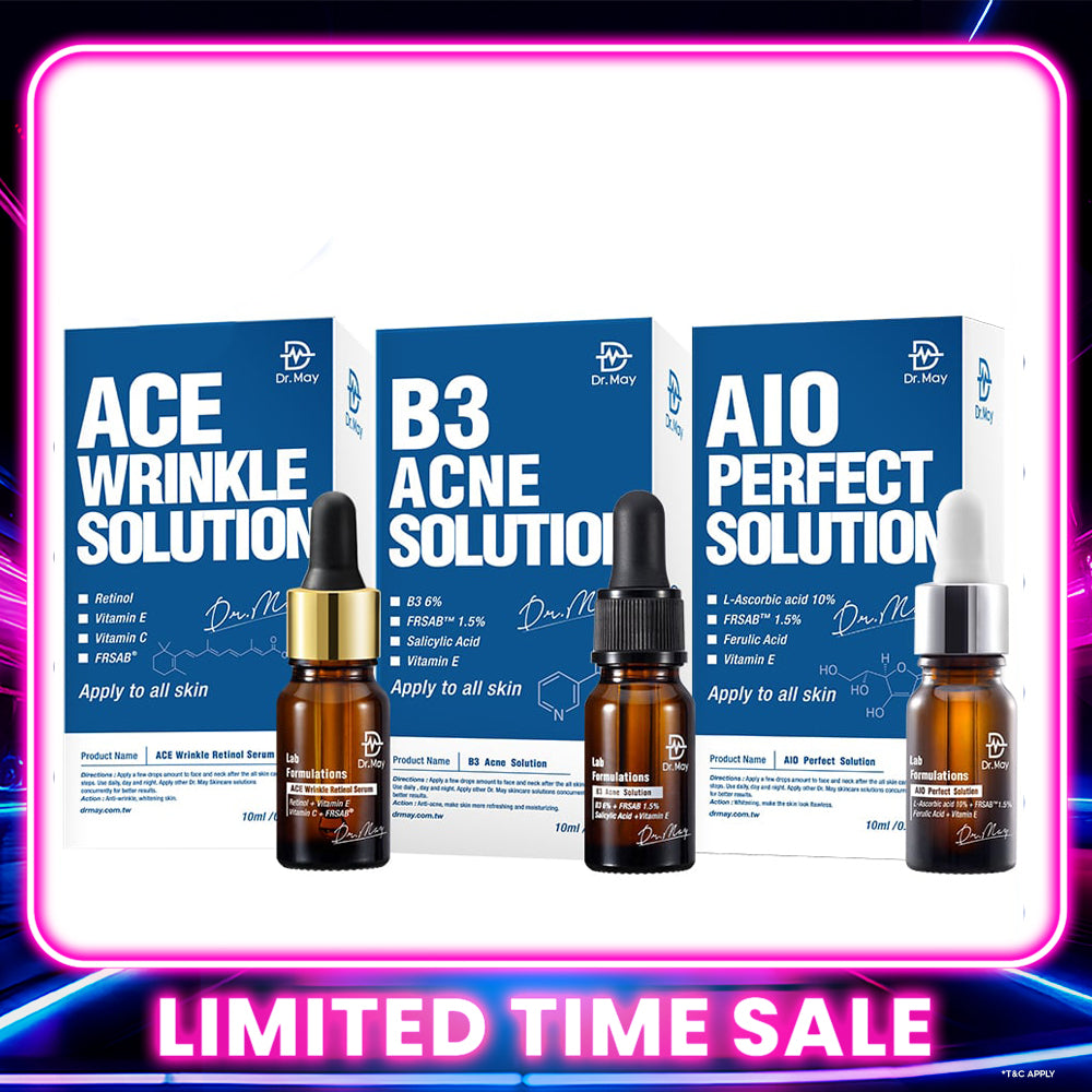 Dr May Ace Wrinkle Solution 10ml + B3 Acne Solution Serum 10ml + AIO Perfect Solution 10ml