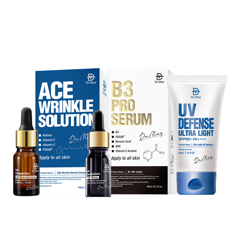 Dr May B3 Pro Serum 10ml + Ace Wrinkle Solution 10ml + Ultra Light UV Defense SPF50+ PA++++ 40ml