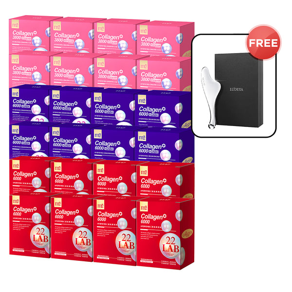M2 22Lab Super Collagen Drink (6000mg 8s / Night + Gaba 8s / 3800+Ceramide 8s / 3800+Pearl Nest 8s) x 24 Boxes + Free Ludeya Microcurrent Lifting Massaging Poller × 1