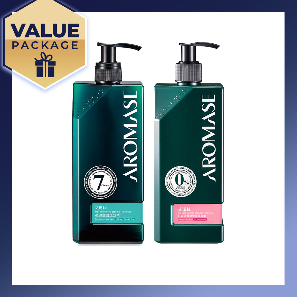 【Bundle of 2】Aromase Hair Thickening Essential Shampoo 400ml + Aromase Red Rose Damage Recovery Conditioner 400ml