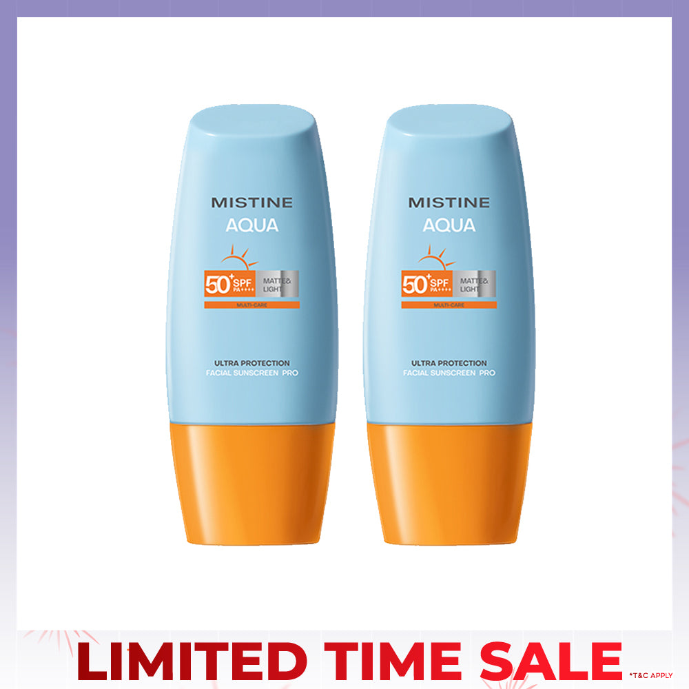 【Bundle of 2】Mistine Aqua Base Ultra Protection Matte & Light Facial Sunscreen Pro SPF50 PA ++++ 40ml x 2 Bottles