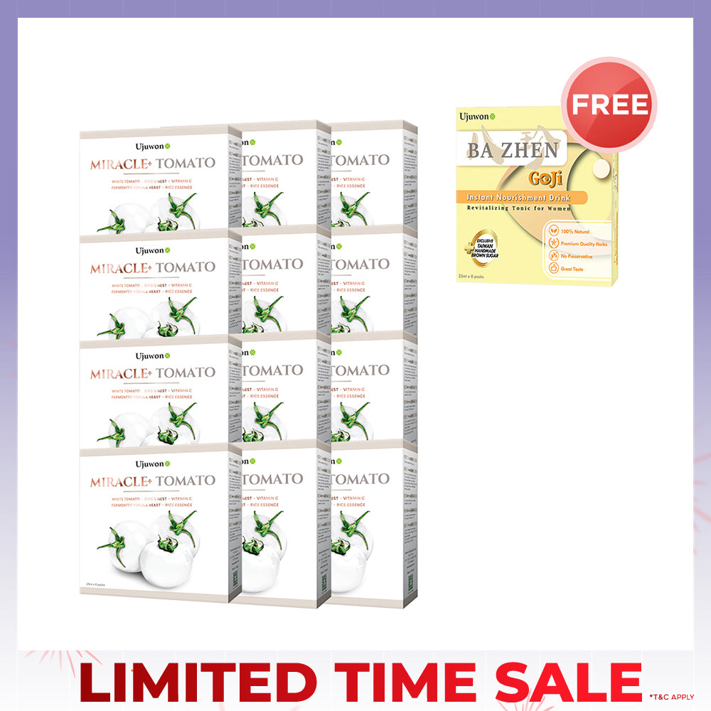 Ujuwon Miracle+ Tomato Skin Booster 8s x 12 Boxes FREE Bazhen Goji × 1 box