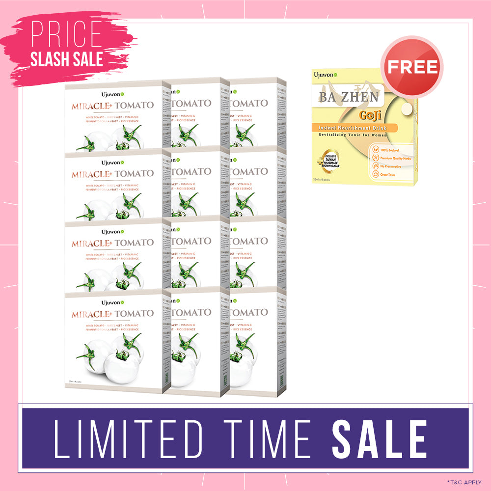 Ujuwon Miracle+ Tomato Skin Booster 8s x 12 Boxes FREE Bazhen Goji × 1 box