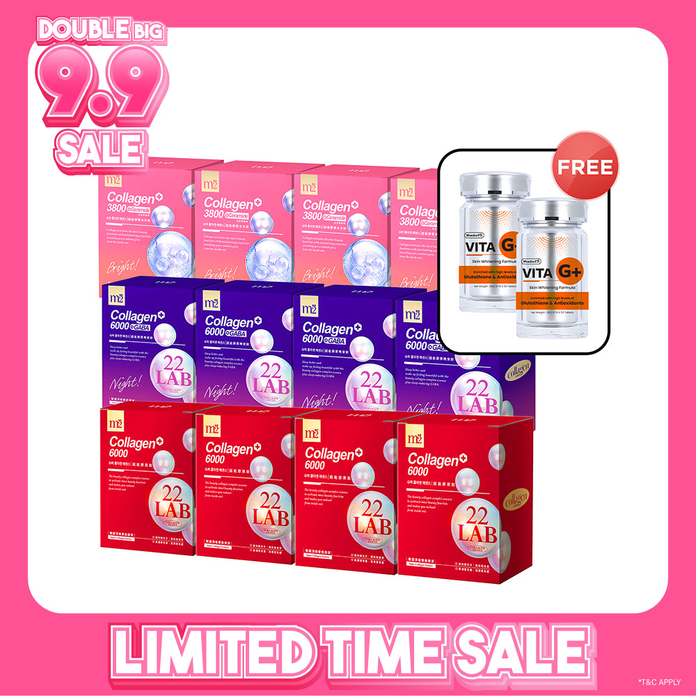 M2 22Lab Super Collagen Drink (6000mg 8s / Night + Gaba 8s / 3800+Ceramide 8s / 3800+Pearl Nest 8s) x 12 Boxes + FREE Wonderfit Vita G+ 30s x 2