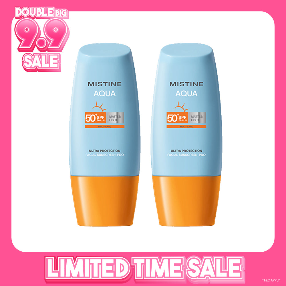 【Bundle of 2】Mistine Aqua Base Ultra Protection Matte & Light Facial Sunscreen Pro SPF50 PA ++++ 40ml x 2 Bottles