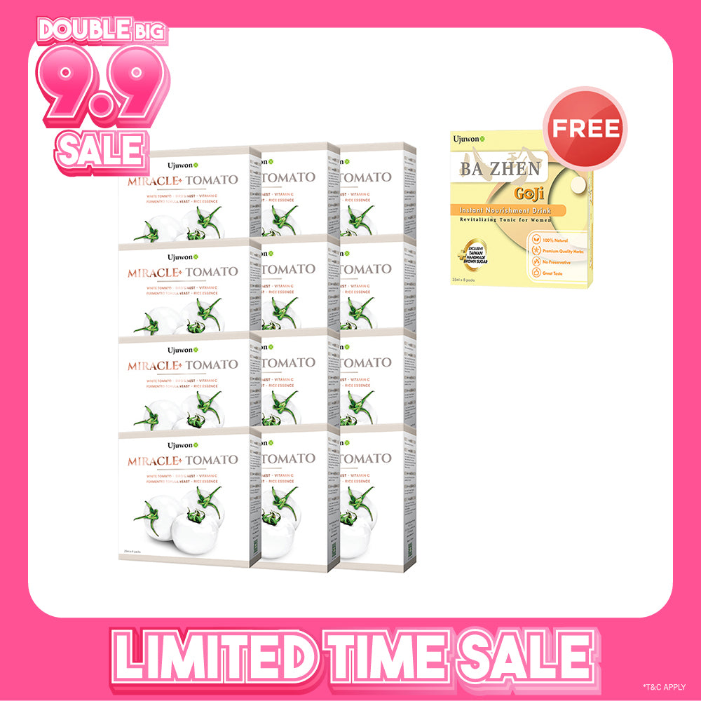 Ujuwon Miracle+ Tomato Skin Booster 8s x 12 Boxes FREE Bazhen Goji × 1 box