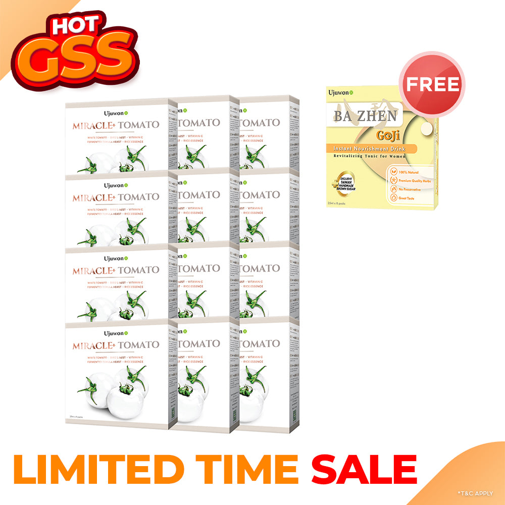 Ujuwon Miracle+ Tomato Skin Booster 8s x 12 Boxes FREE Bazhen Goji × 1 box