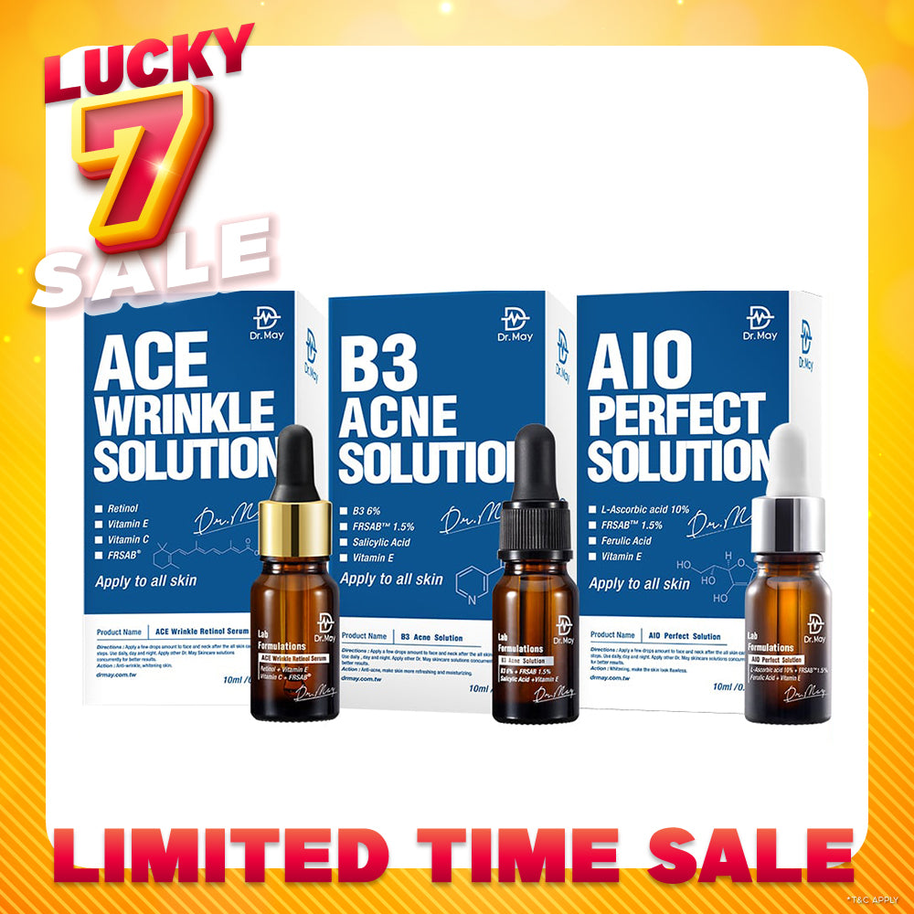Dr May Ace Wrinkle Solution 10ml + B3 Acne Solution Serum 10ml + AIO Perfect Solution 10ml