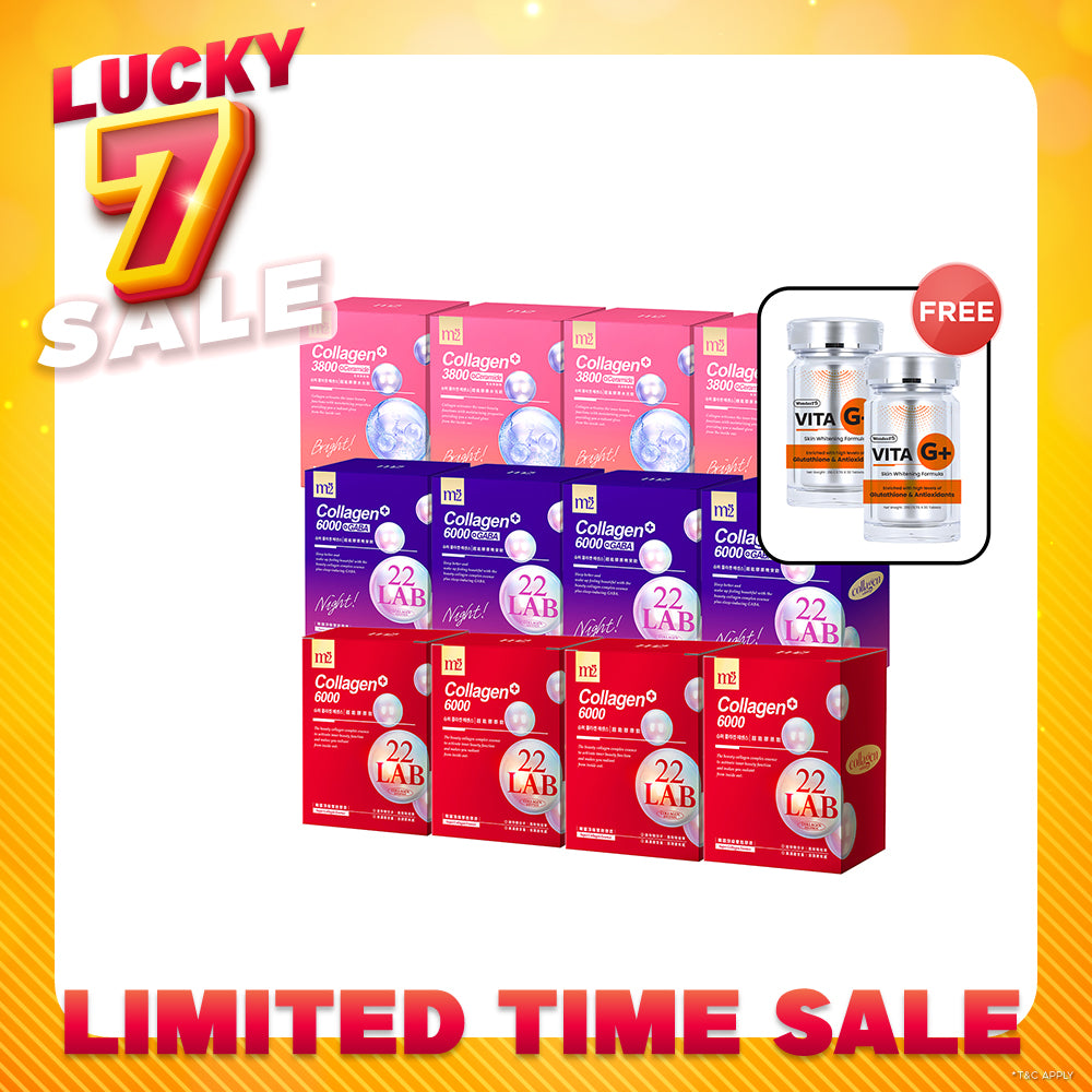 M2 22Lab Super Collagen Drink (6000mg 8s / Night + Gaba 8s / 3800+Ceramide 8s / 3800+Pearl Nest 8s) x 12 Boxes + FREE Wonderfit Vita G+ 30s x 2