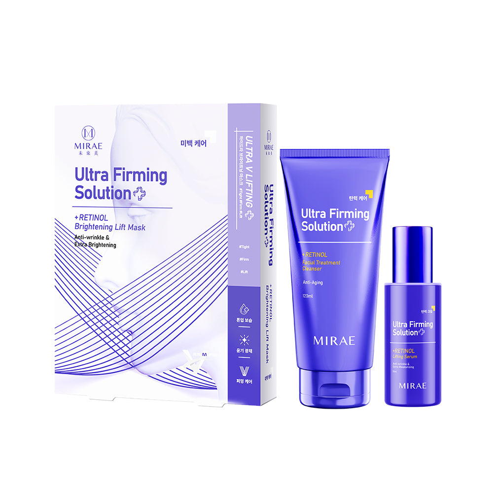 Mirae Ultra Firming Solution + Retinol Serum 30ml + Facial Treatment Cleanser 120ml + Retinol Brightening Lift Mask 3s