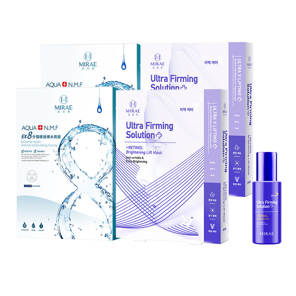 Mirae Ultra Firming Solution + Retinol Serum 30ml + Moisture Lift Mask 3s x 2 Boxes + Ex8 Minutes Hydrating Mask 5s x 2 Boxes