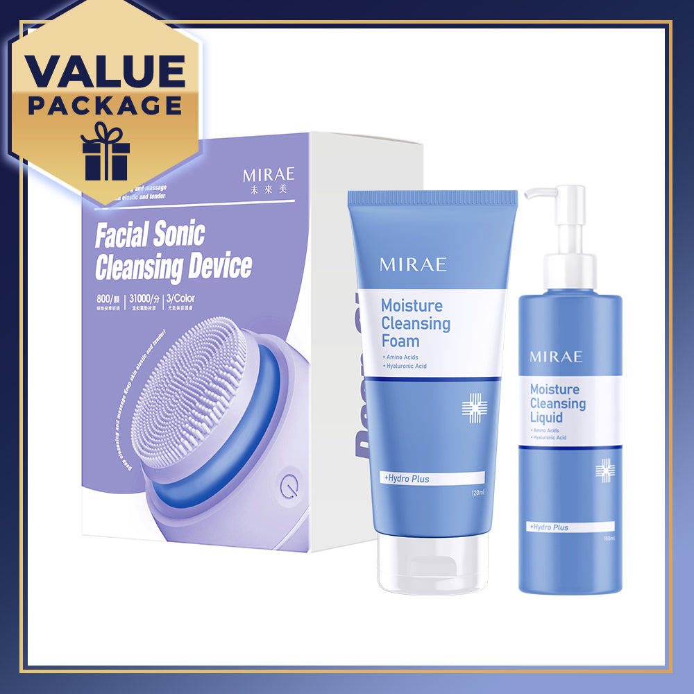 Mirae Facial Sonic Cleansing Device + Hydrating Facial Cleanser with Amino Acids 120ml + Moisture Cleansing Liquid 150ml