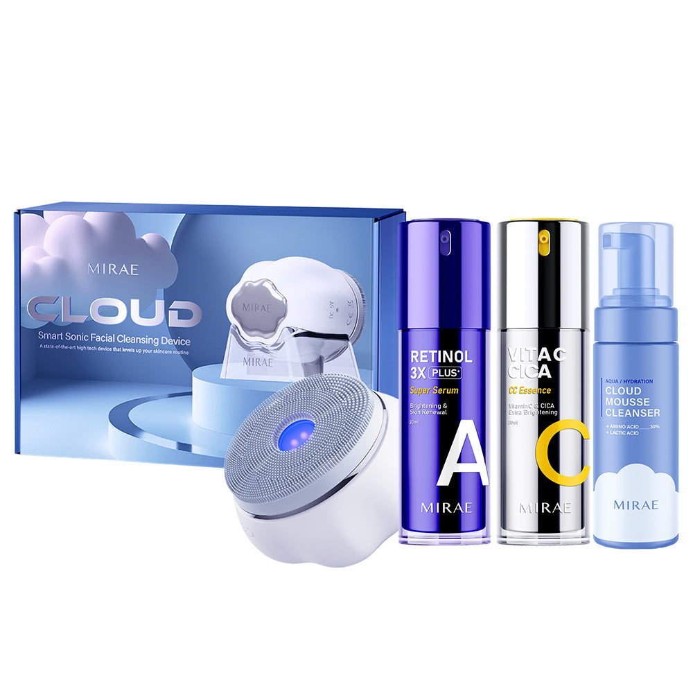 Mirae Cloud Smart Sonic Facial Cleansing Device + Vitamin C & CICA Extra Brightening Essence 30ml + Retinol 3X Plus + Super Serum 30ml + Cloud Cleansing Mousse 150ml