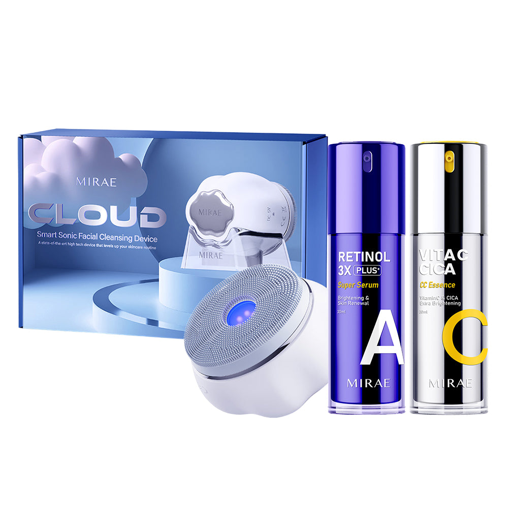 Mirae Cloud Smart Sonic Facial Cleansing Device + Vitamin C & CICA Extra Brightening Essence 30ml + Retinol 3X Plus + Super Serum 30ml