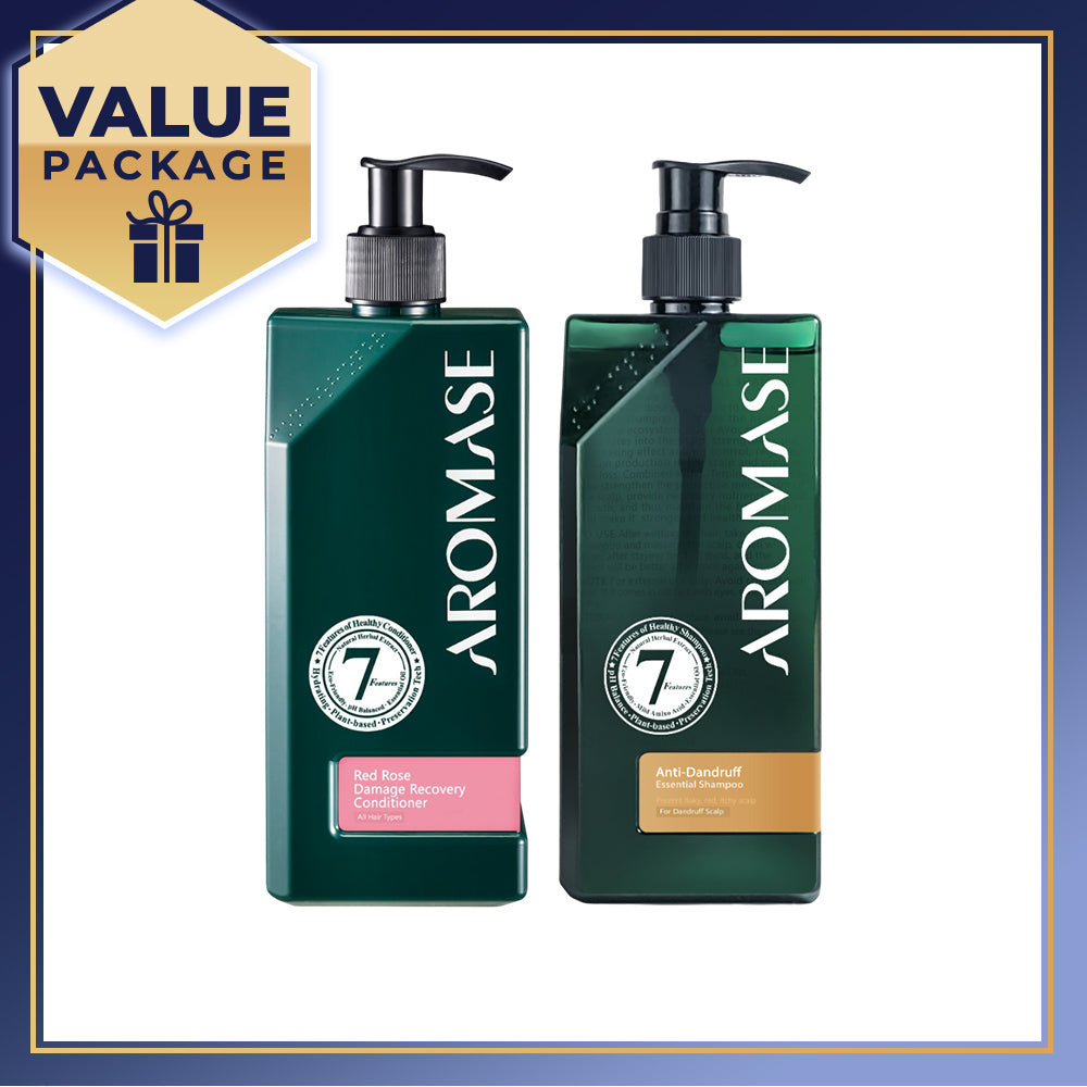 【Bundle of 2】AROMASE Anti-Dandruff Shampoo(Anti-itchy and Dermatitis Essential Shampoo) 400ml + Aromase Red Rose Damage Recovery Conditioner 400ml